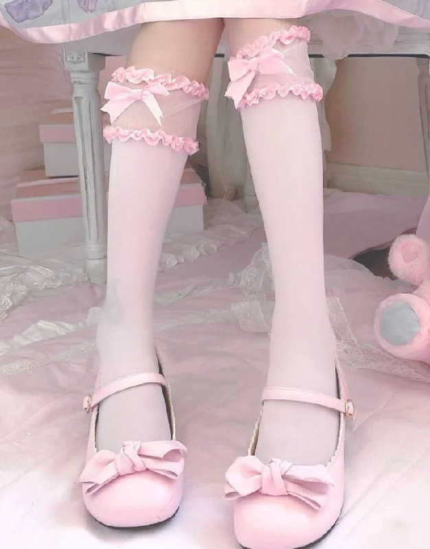 Sweet Satin Ribbon Lace Knee Socks