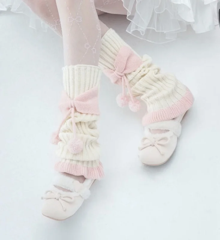 Cozy Pink Ribbed Bow Leg Warmers