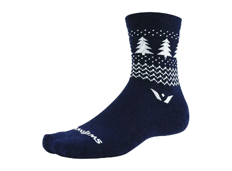 Swiftwick Vision Five Winter Pine Sock - Navy White - 2020