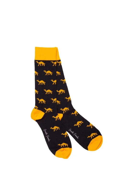 Swole Panda Camel Bamboo Socks, Navy