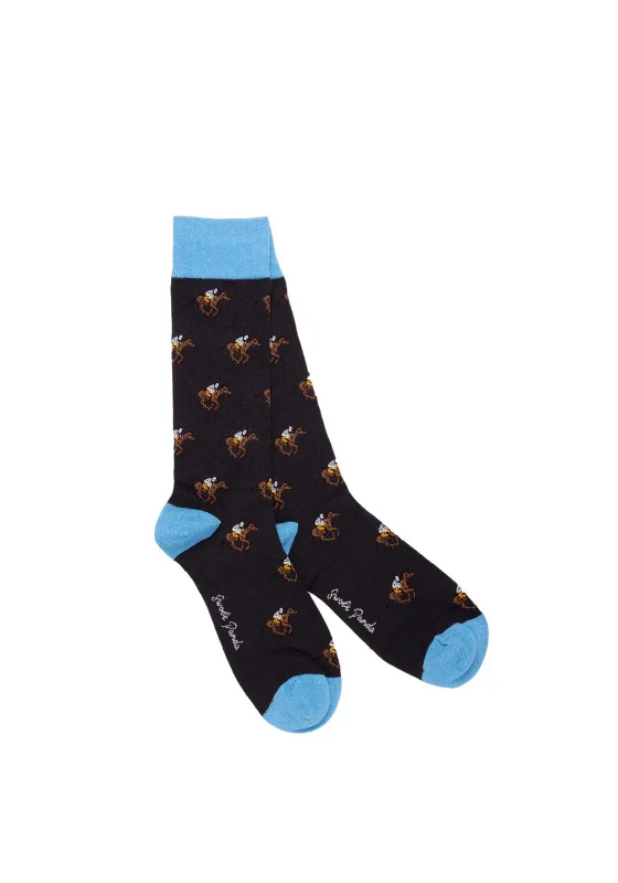 Swole Panda Jockey Racehorse Bamboo Socks, Navy & Blue