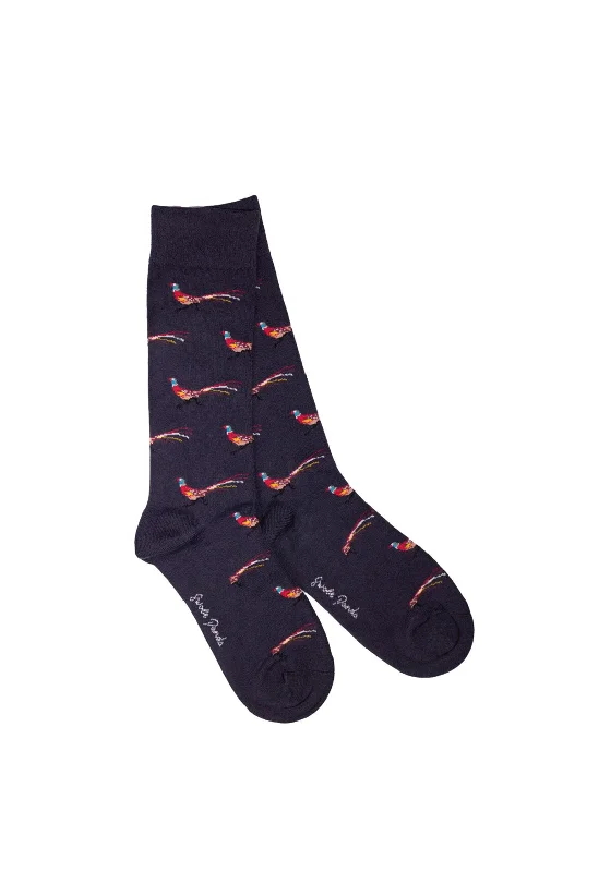 Swole Panda Pheasant Bamboo Socks, Navy UK7-11