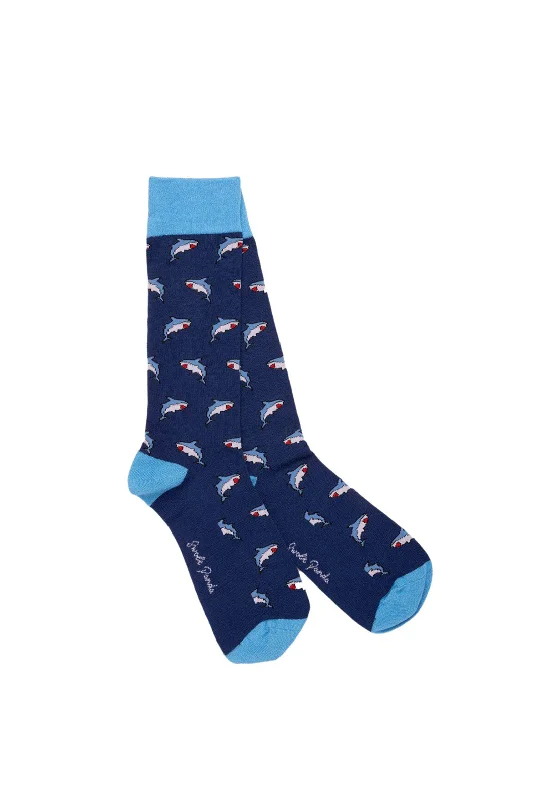 Swole Panda Shark Bamboo Socks, Blue UK7-11