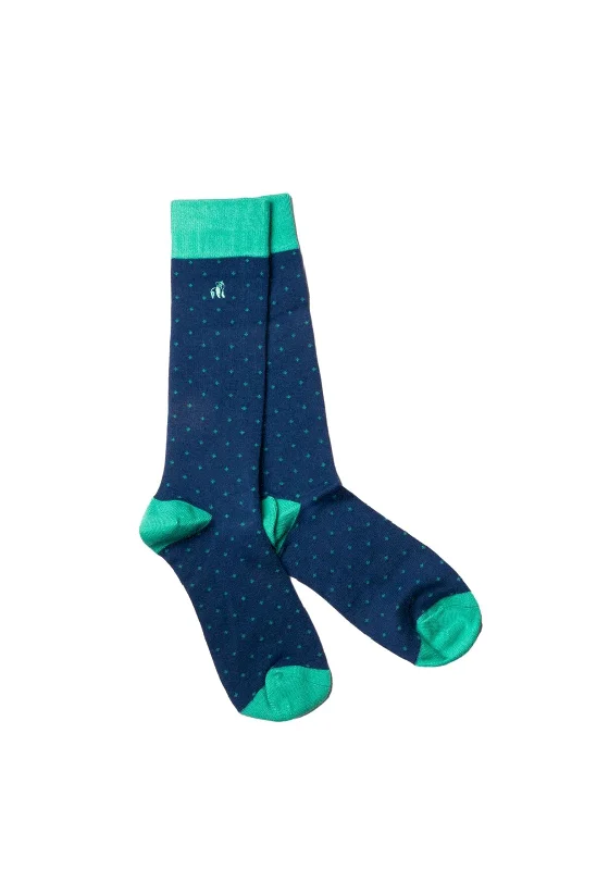 Swole Panda Spotted Green Bamboo Socks, Navy UK7-11