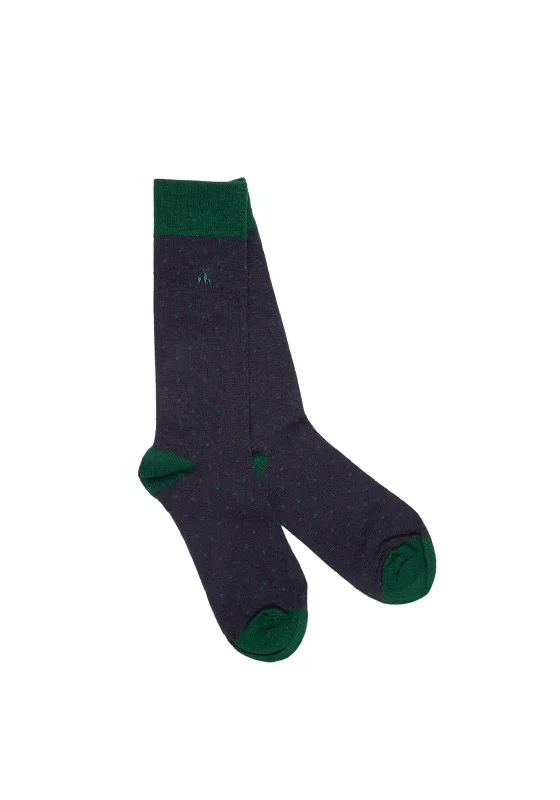 Swole Panda Spotted Forest Green Bamboo Socks, Navy UK7-11