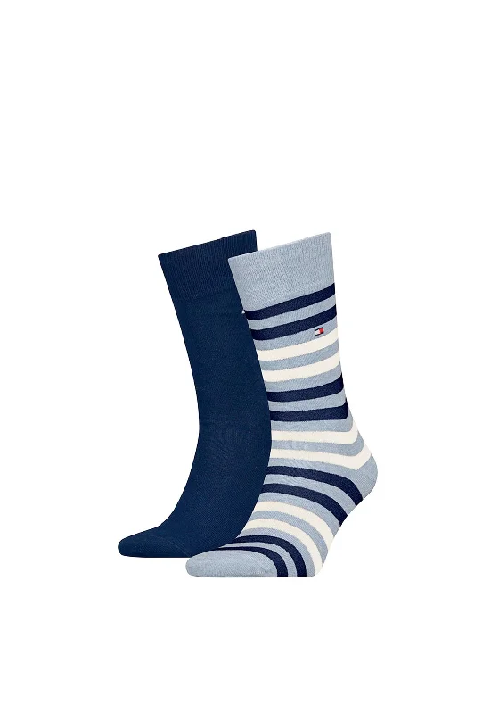 Tommy Hilfiger Mens Small Stripe Sock Twin Pack, Light Blue Melange UK5.5-8