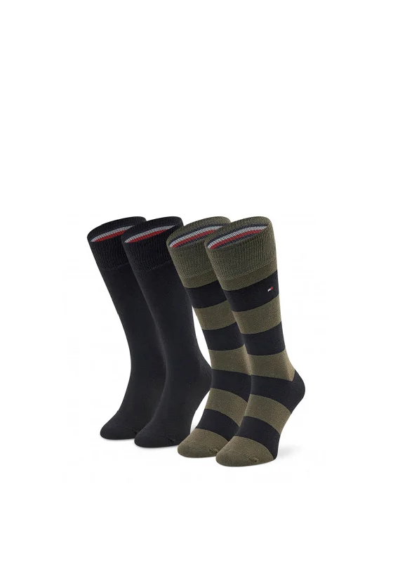 Tommy Hilfiger 2 Pair Classic Barstipe Socks, Army Green & Navy