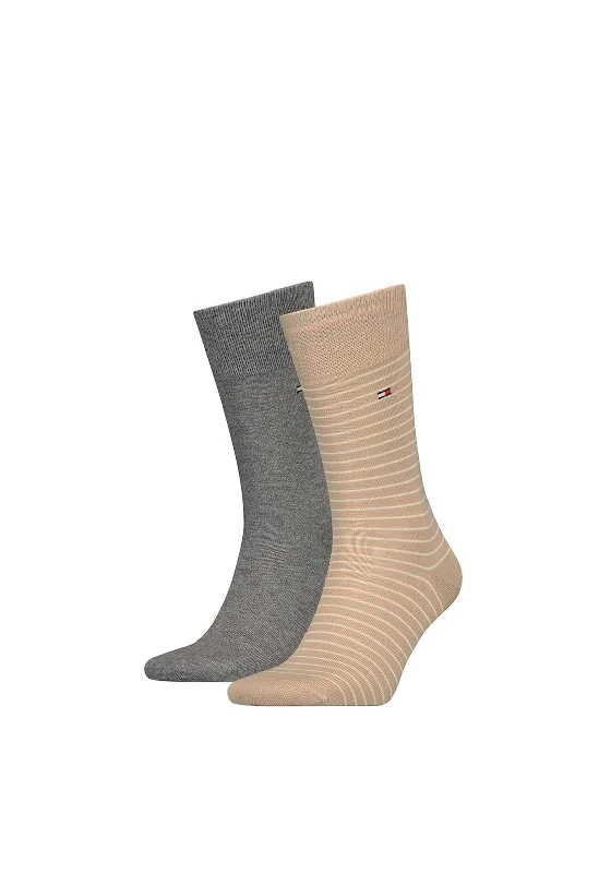 Tommy Hilfiger Mens Fine Stripe Sock Twin Pack, Beige