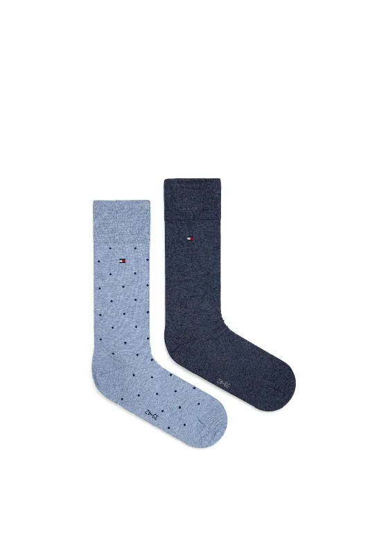 Tommy Hilfiger Mens Polka Dot Sock Twin Pack, Light Blue Melange