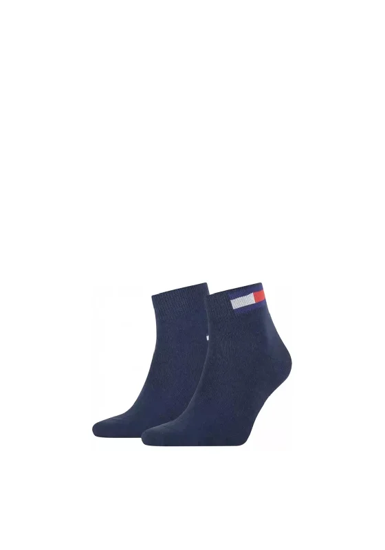 Tommy Hilfiger Mens Quarter Flag Trainer Sock Twin Pack, Navy