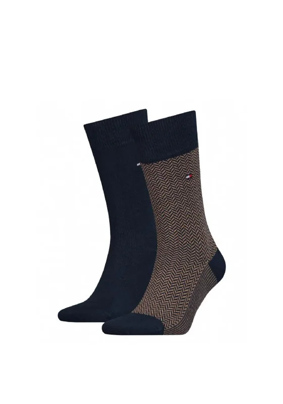 Tommy Hilfiger 2 Pack Herringbone Socks, Navy & Khaki