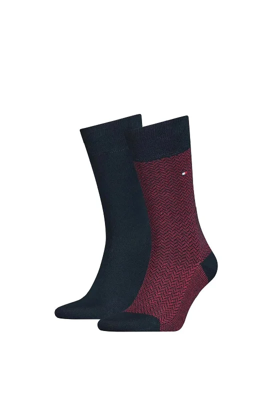 Tommy Hilfiger 2 Pack Herringbone Socks, Navy & Red