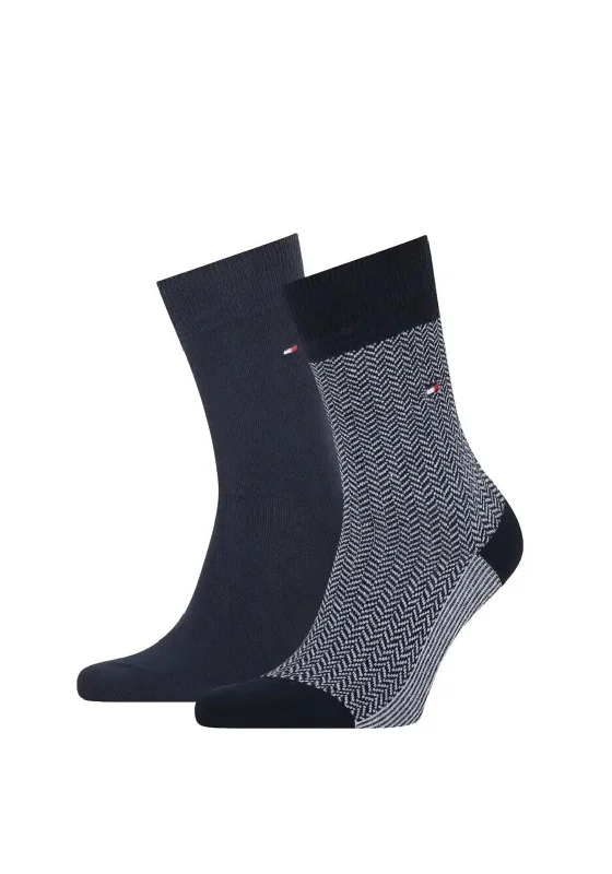 Tommy Hilfiger 2 Pack Herringbone Socks, Navy & Blue