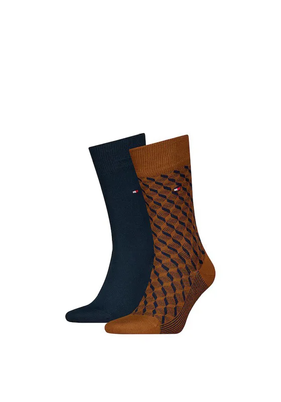 Tommy Hilfiger 2 Pair Abstract Pattern Socks, Navy & Classic Khaki