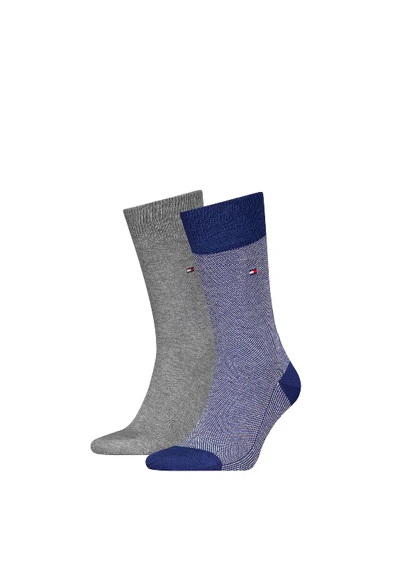 Tommy Hilfiger 2 Pair Classic Birdeye Socks, Grey & Deep Blue