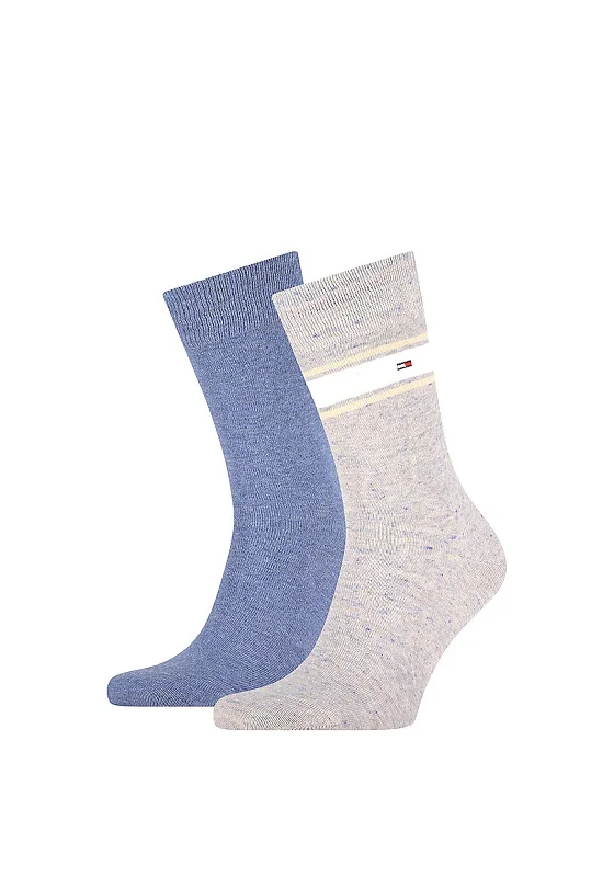 Tommy Hilfiger 2 Pack Signature Tape Logo Socks, Beige & Blue