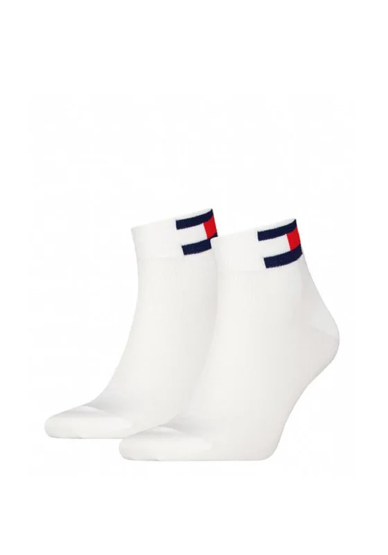 Tommy Jeans 2 Pack Flag Trainer Socks, White UK5.5-8