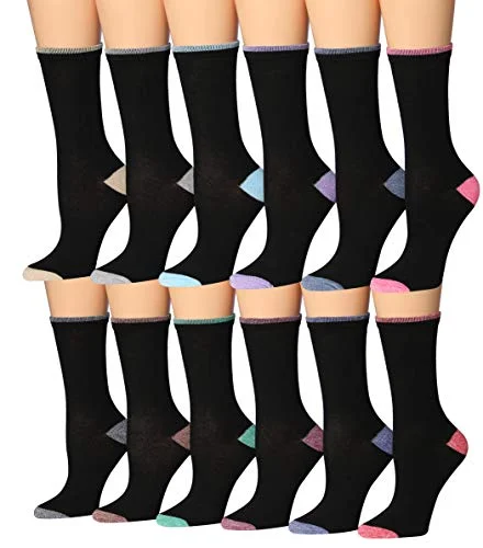 Tipi Toe Women's 12 Pairs Colorful Patterned Crew Socks WC94-AB