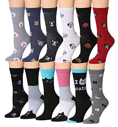 Tipi Toe Women's 12-Pairs Fashion Crew Novelty Cat Socks WC86-AB