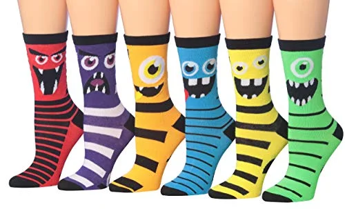 Tipi Toe Women's 6-Pairs Colorful Funky Patterned Crew Dress Socks (WC81-B)