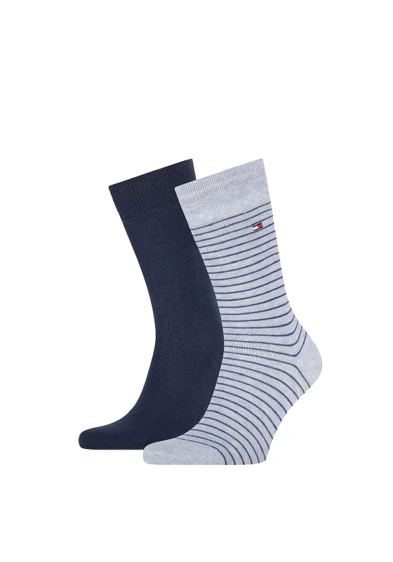 Tommy Hilfiger 2 Pack Logo Stripe Socks, Navy