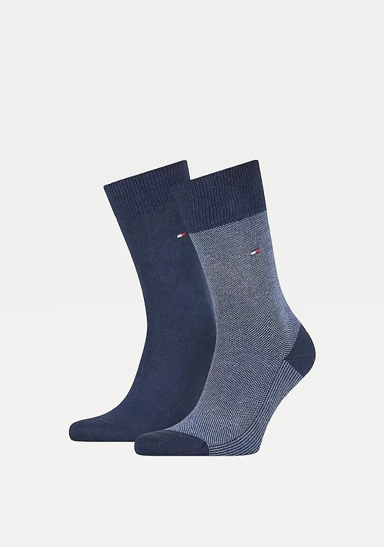 Tommy Hilfiger Mens 2 Pack Birds Eye Print Socks, Navy