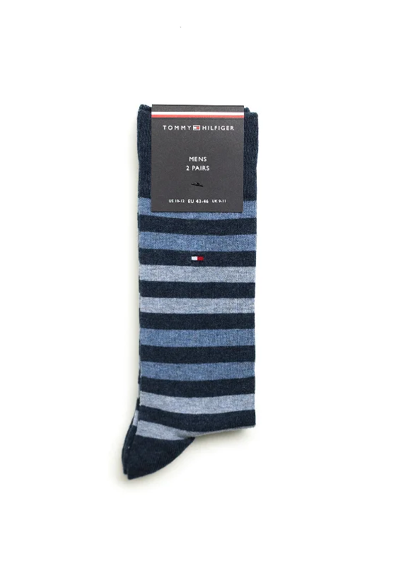 Tommy Hilfiger Mens 2 Pack Cotton Stripe Socks, Jeans