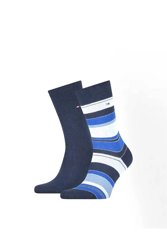 Tommy Hilfiger Mens 2 Pack Cotton Wide Stripe Socks, Navy