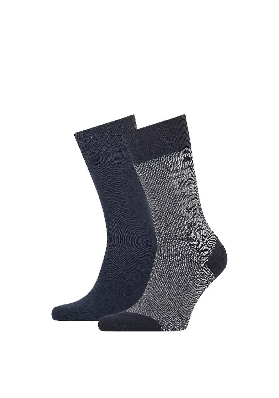 Tommy Hilfiger Mens 2 Pack Rib Logo Socks, Navy UK5.5-8