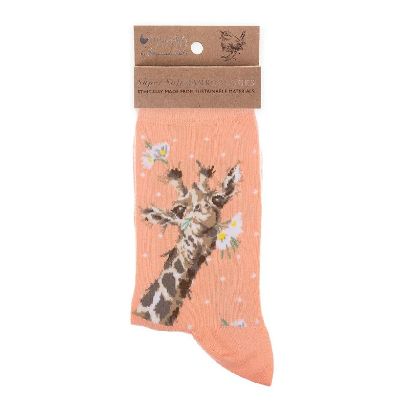 Women's Bamboo Socks - SOCK006 - Flowers Giraffe