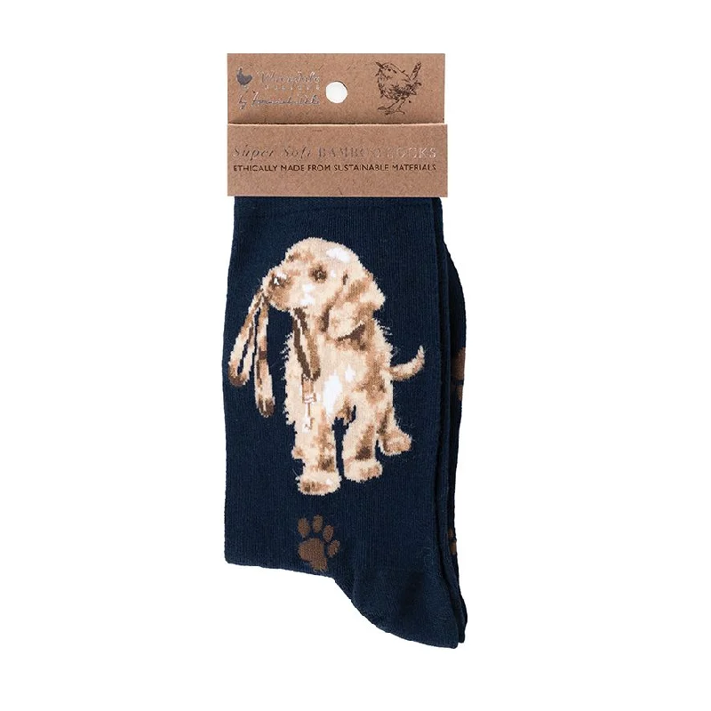 Women's Bamboo Socks - SOCK020 - Hopeful Dog - Black