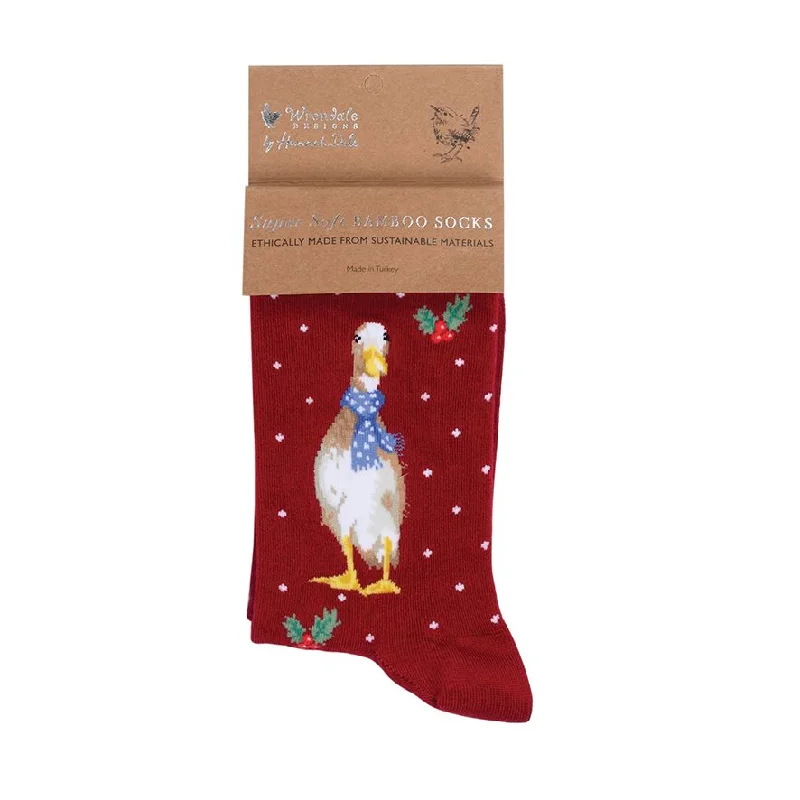 Women's Christmas Sock - XSOCK004 - Red with Duck